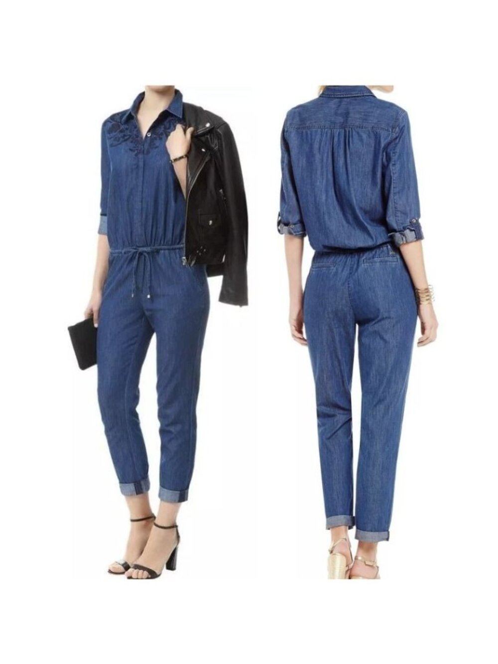⭐Juicy Couture Womens Size S Denim Jumpsuit Embroidered Blue Romper Soft & Comfy